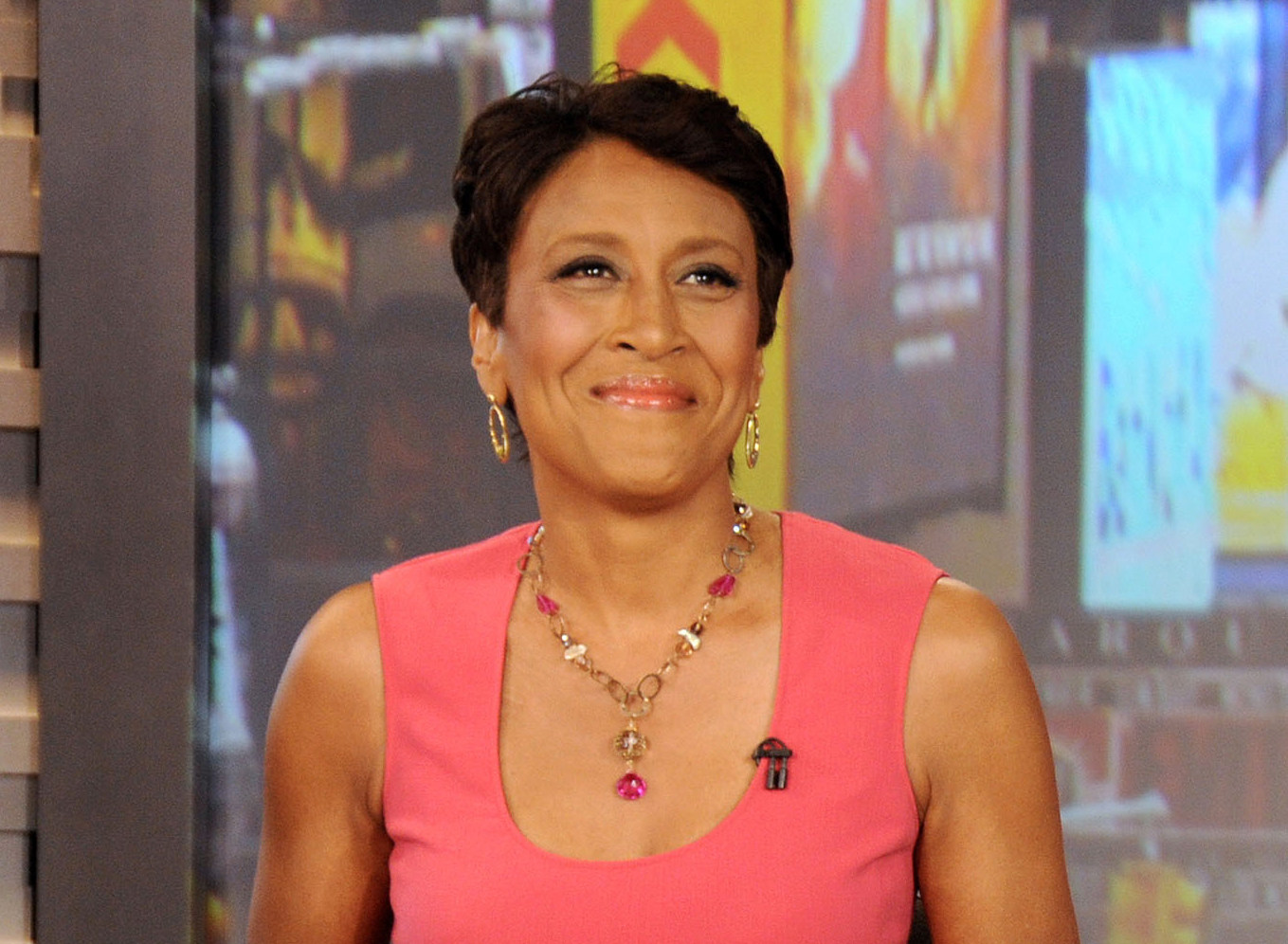 Robin Roberts on GMA wearing a pink dress