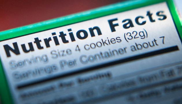 A product label showing calories and serving size