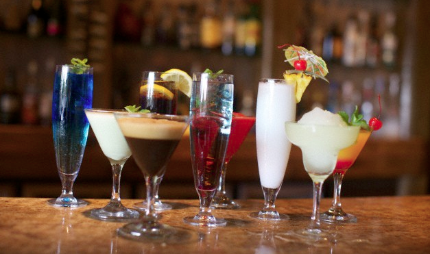 A row of alcoholic beverages