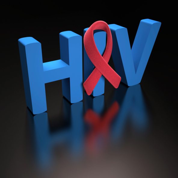 red ribbon in front of HIV pic
