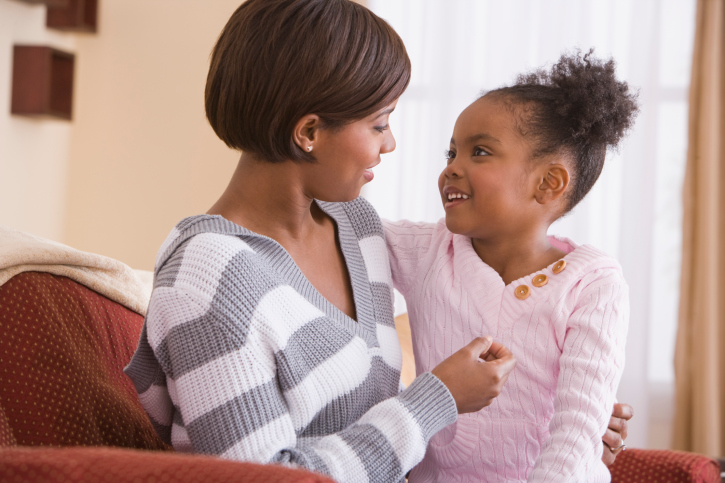 Mother and daughter at home