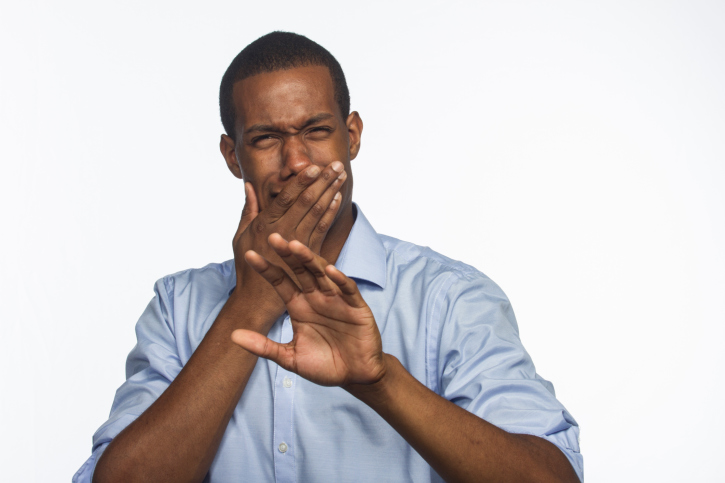 man bad breath disgusted