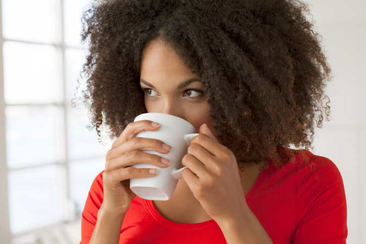 woman driking coffee tea