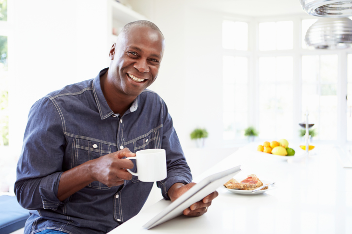 man driking coffee