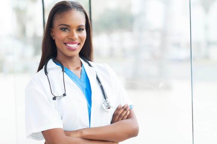 female african american doctor with arms crossed
