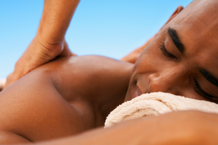 African American Black men getting massage