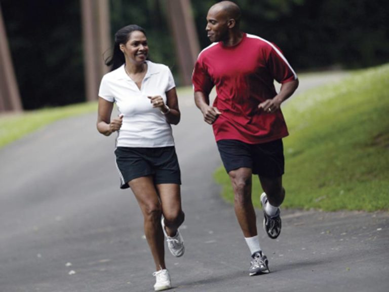 black couple running