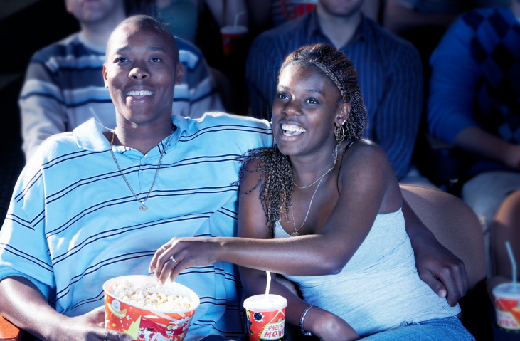 couple snacking movie theater