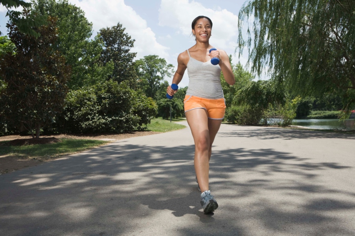 woman running in street