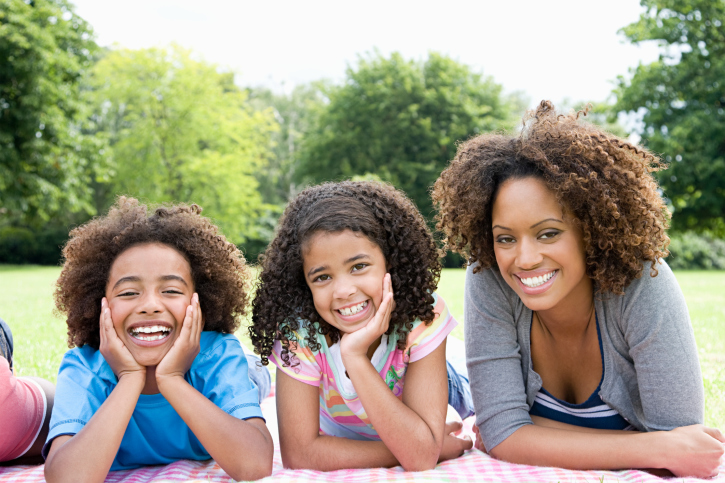 mother and children in park