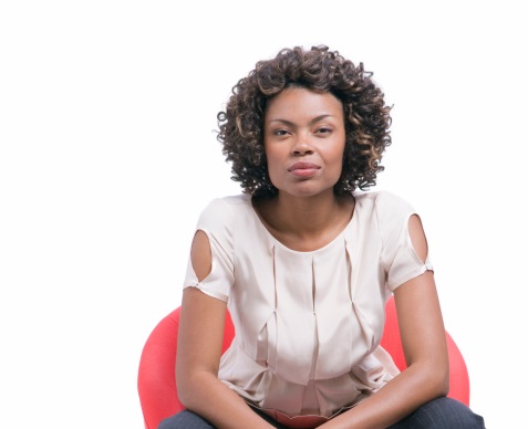 woman sitting serious