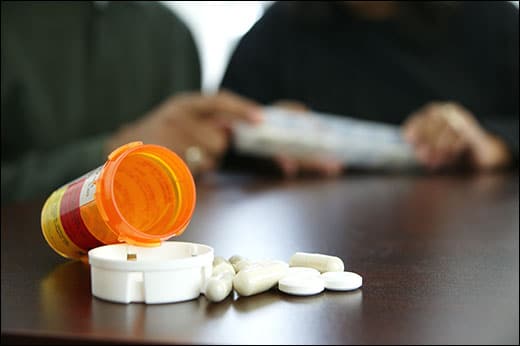 pills close up with people