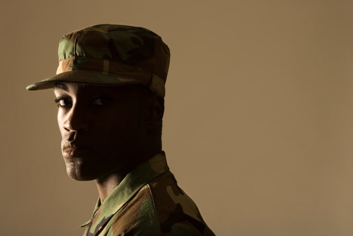 African American Black man soldier serious