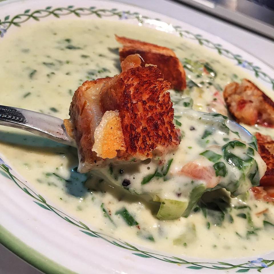 soup with grilled cheese croutns