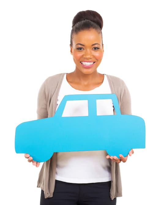 African American woman holding car sign