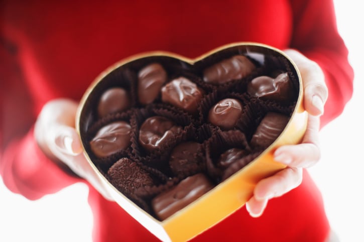 Woman holding box of chocolates