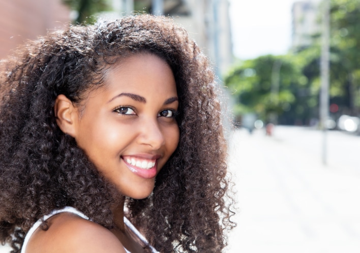 African American woman with curly natural hair