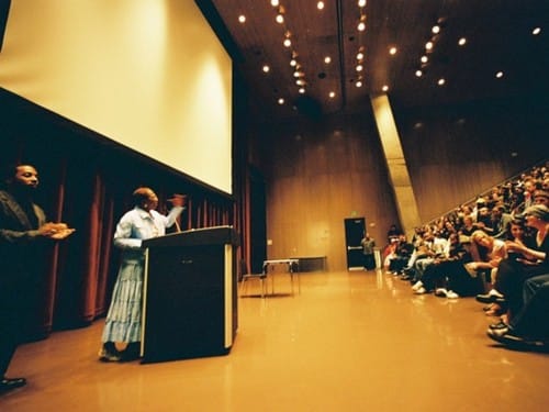 (Afeni Shakur in one of her many lectures later in life. Photo courtesy of Afeni Shakur twitter)