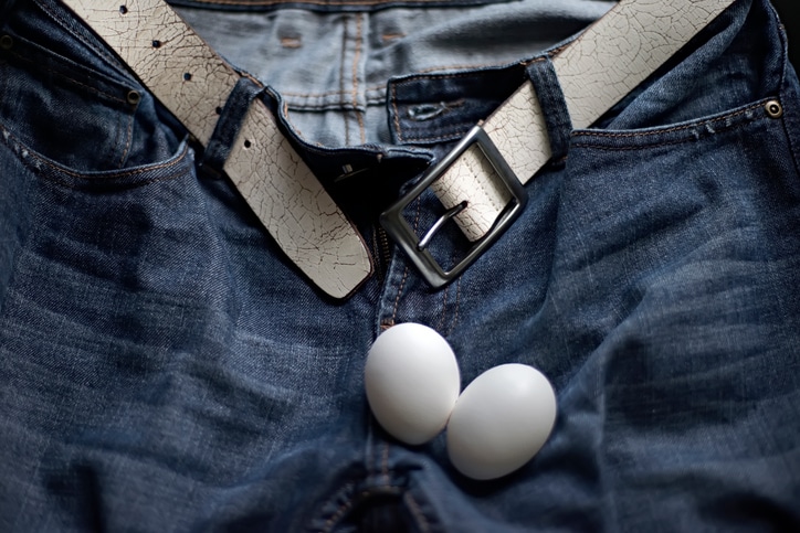Testicles two eggs on jeans