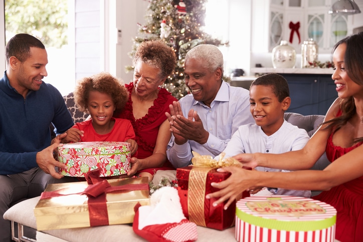 African American family at Christmas