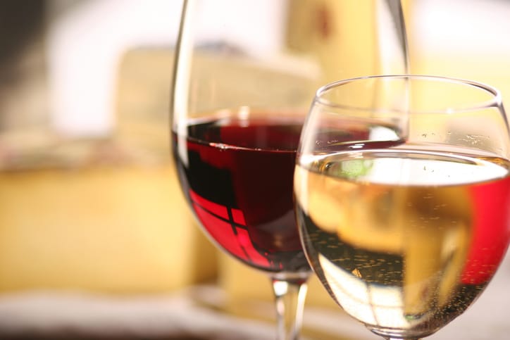 glasses of red and white wine