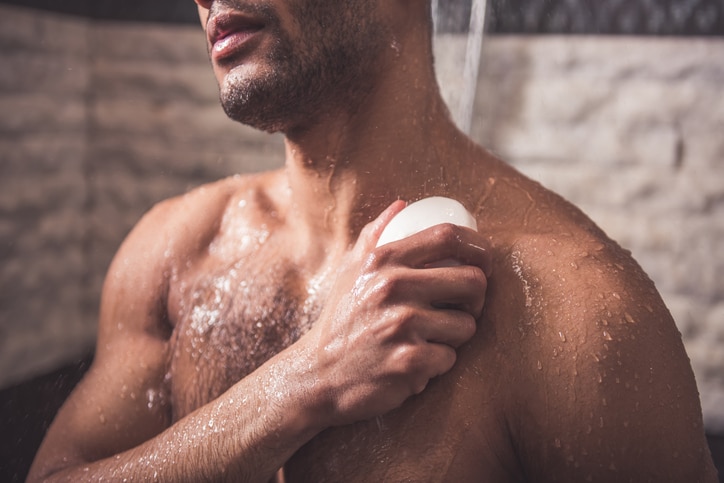 African American man in the shower