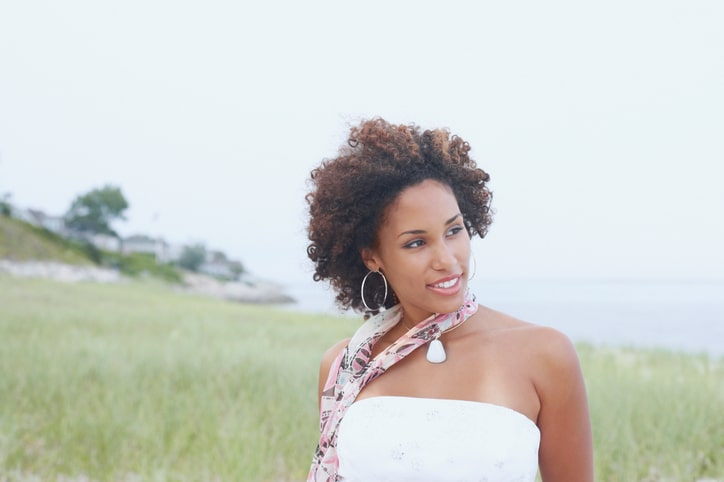 African American woman skin outside happy