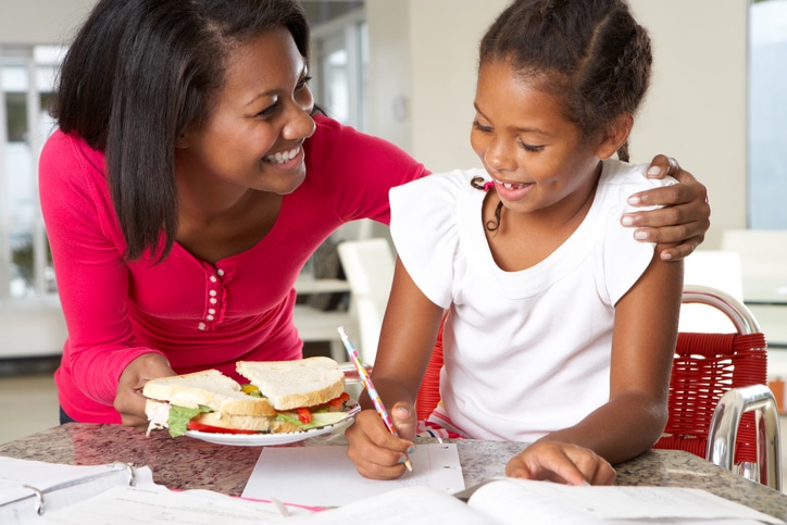 Mother and daughter eating