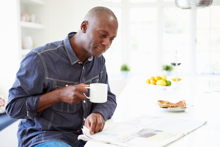 African American man drinking coffee