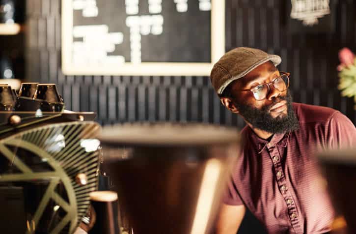 African American man coffee shop beard