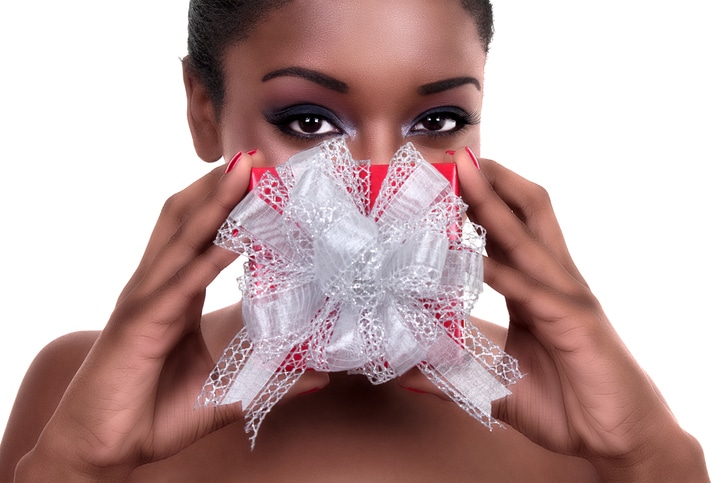 African American woman eye makeup holiday