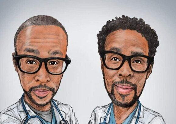 Twin Docs Dr. I and Dr. J Fox TV. Two doctors with stethoscopes posing.