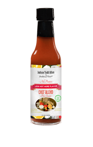 A bottle of Chef Judson Allen's Chef Blend Hot Sauce