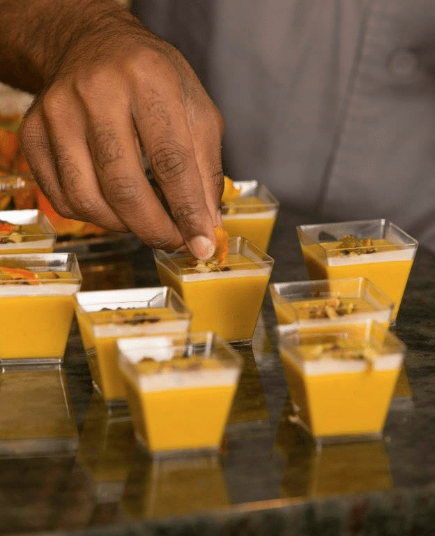 Butternut squash soup in shot glasses